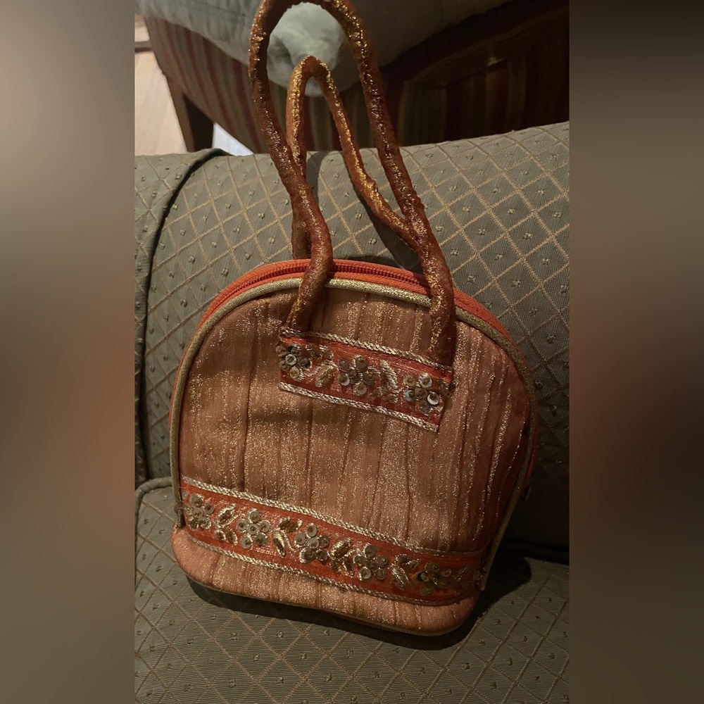 Embroidered Rust-Orange Women's Handbag